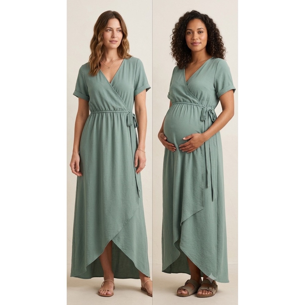 Wrap Maxi Dress in Sage Green - Women's Nursing Friendly Dress